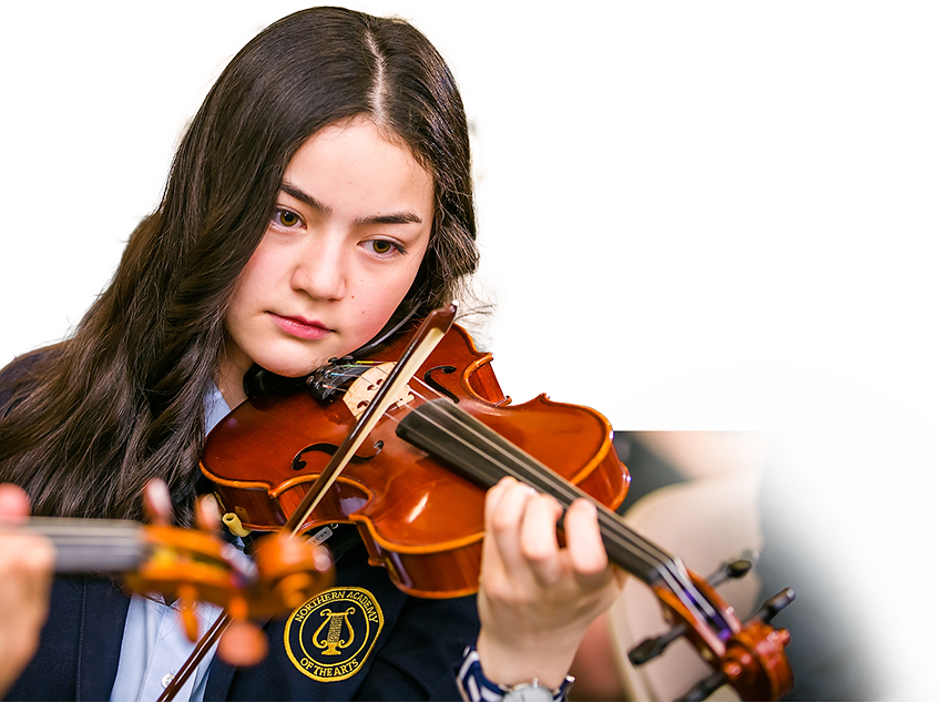 A student is playing violin